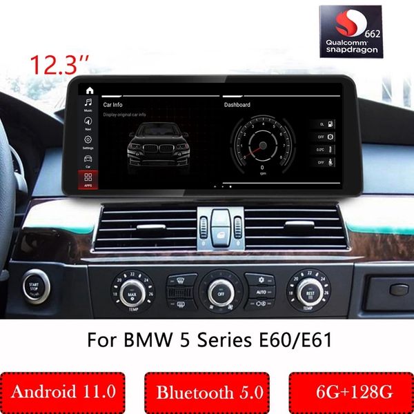 

12.3 inch android 11 qualcomm car multimedia player monitor for bmw 5 series e60 e61 ccc/cic/mask carplay auto stereo dvd