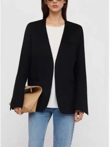 

Women's Suits 2023 Early Autumn And Winter Solid Color V-neck Double-sided Wool No Placket Pocket Women Suit Jacket Blazer, Camel