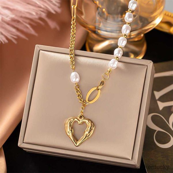 

pendant necklaces stainless steel freshwater pearl heart she pendant ladies nelace fashion exquisite jewelry, Silver
