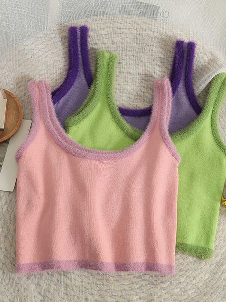 

women's tanks camis heliar women candy cute velvet tank women knitted crop 2022 summer spaghetti street tank aa230515, White