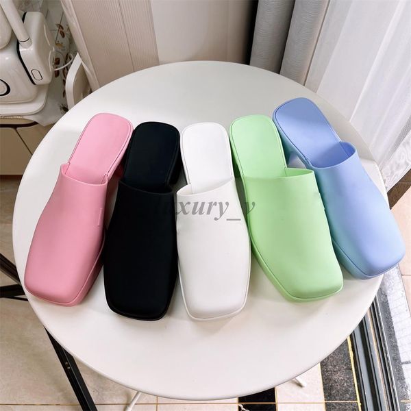 

designer slippers women jelly sandals chunky rubber slides platform high heel loafers summer embossed candy slipper flip flops, Black