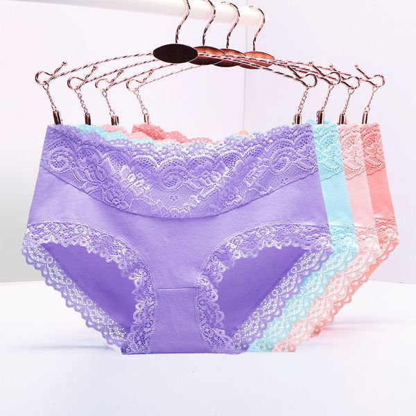 

women's panties 3pcs lace panties for women underwear fashion solid color lingerie comfort briefs cotton mid rise panties female underw, Black;pink