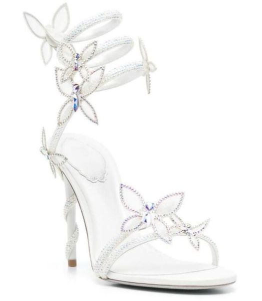 

rene caovilla stiletto heels sandals cleo margot butterfly-detailing sandals luxurys designers dress shoes ladies slipers rhinestone studded, Black