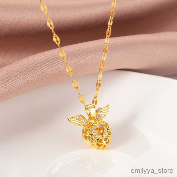 

pendant necklaces design sense geometry hollow heart wing stainless steel necklace for women fashion sweet female wedding jewelry wholesale, Silver
