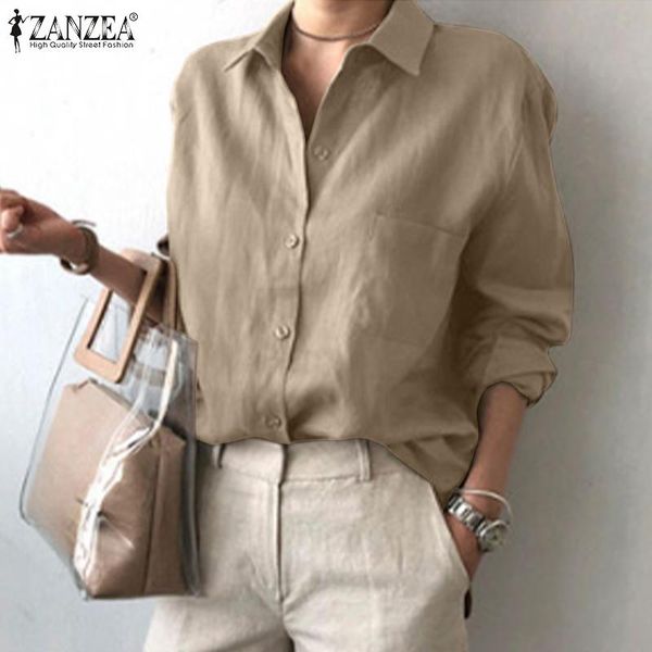 

t-shirt zanzea women casual loose ol shirts spring autumn long sleeve business blouse collared female button tunic blusas, White