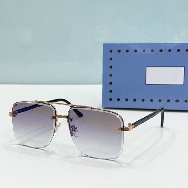 

2023 women men fashion sunglasses black gold thin metal plank half frame light blue gradient color square glasses available with box, White;black