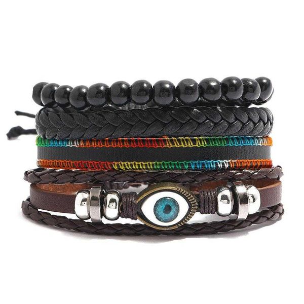 

leather braided simple fashion diy bracelet multi layer set mens ethnic style jewelry, Golden;silver