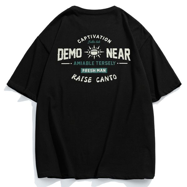 

men's t-shirts retro american printed short sleeve t-shirt men's summer new fashion brand loose cotton couple t-shirt, White;black