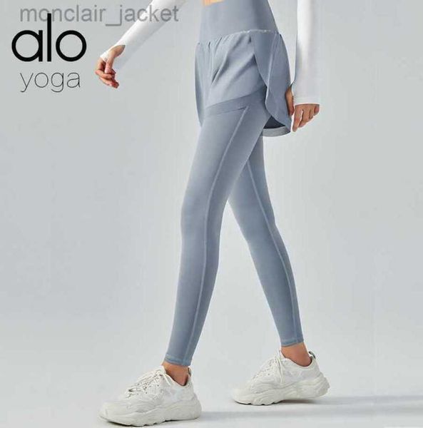 

desginer yoga leggings fake two piece sports pants elastic tight running fitness pants large high waist quick dried leggings, Black