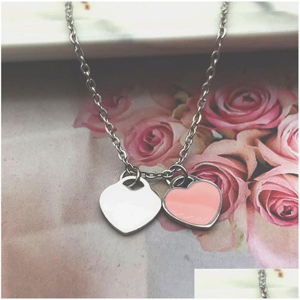 

pendant necklaces 10mm 2 heart necklace woman stainless steel blue pink green jewelry on the neck valentine day christmas gifts for dhaho, Silver