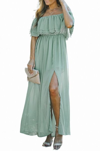 

off-the-shoulder ruffled maxi dress with split k8lo#, Black;pink