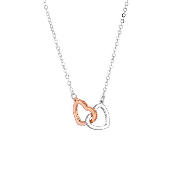 

fashion necklace designer jewelry party 925 silver double hearts diamond pendant rose gold necklaces for womens fancy dress long chain jewel
