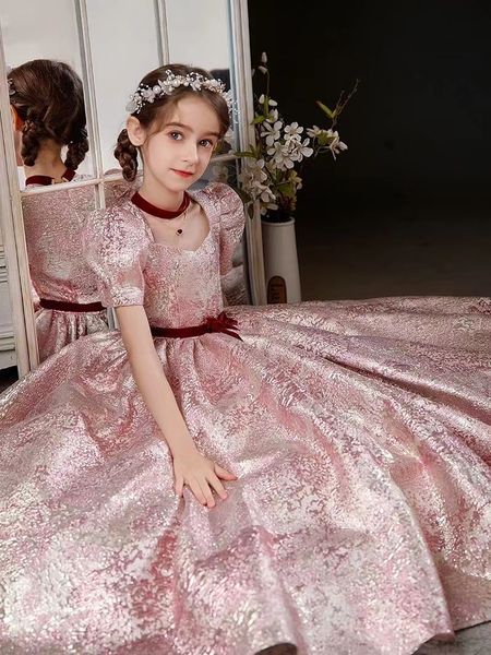 

arabic princess flower girl dresses for wedding ball gown seuinqed 3d floral lace girl communion dress prom pageant gown tulle sequined pink, White;blue