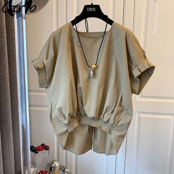 

women's blouses shirts batwing sleeve blouse women elegant all-match design korean fashion female folds cozy solid o-neck casual colleg, White