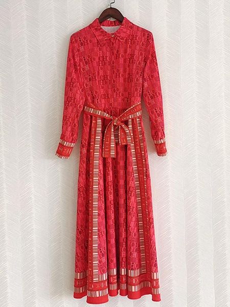 

dresses 2023 spring autumn dress women red letter printed long sleeve single breasted belt office lady vintage elegant long dresses, Black;gray
