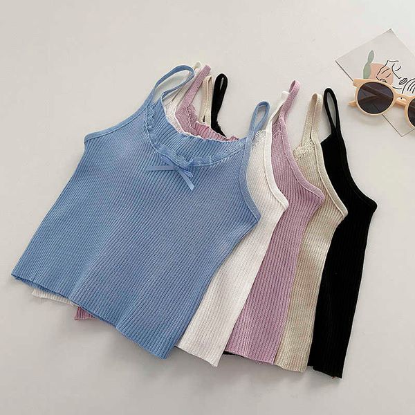 

women's tanks camis heliar women summer bowknot lace patchwork crop off shoulder spaghetti strap sweet tank sleeveless solid camis aa, White