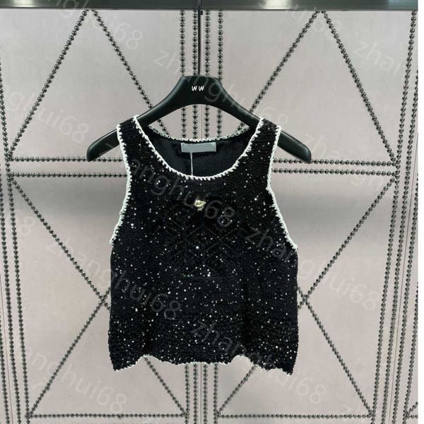

23ss tank womens tanks camis womens designer clothing vest camis bow hardware trim white sleeve edge bump color beaded piece knitted small v