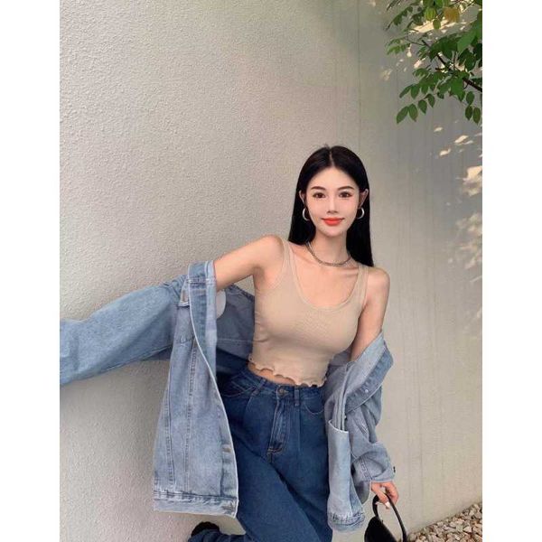 

women's tanks camis women's autumn new solid color knit with chest pad undergarments and long wooden edge blouse clothing tank aa2, White