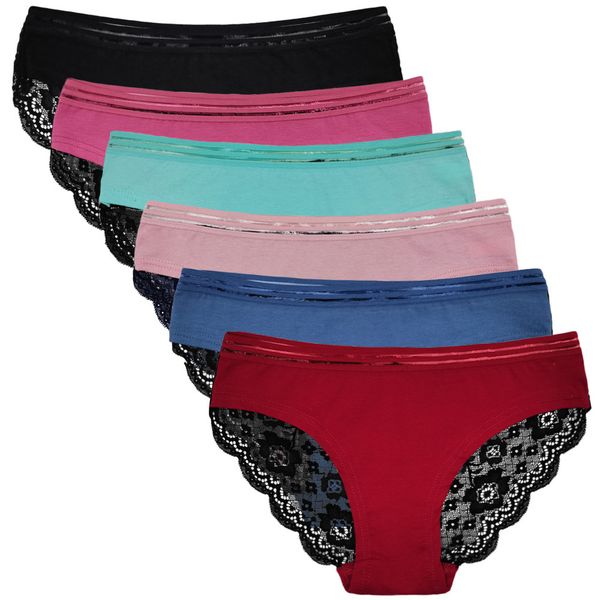 

women's panties 6pcs/lot women lace panties cotton underwear solid color low waist briefs underpants female soft intimates lingerie 230, Black;pink