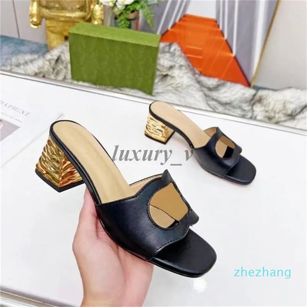 

designer new 2023 slippers women chunky heels sandals summer outdoor beach fashion brand golden hammer womens heels, Black