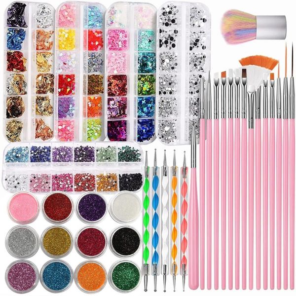 

nail brushes 34pcs professional gel acrylic brush art dotting pen drawing diy tools manicure diamond butterfly sequins 230515, Yellow