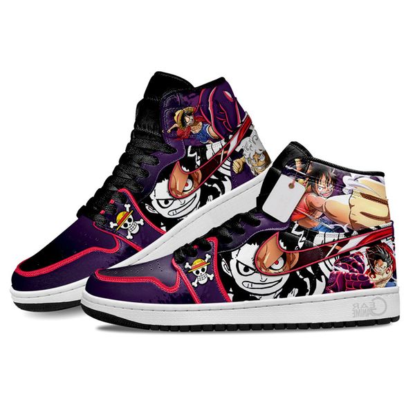 

fashion casual shoes men women senior monkey d. luffy anime sneakers classic high rubber graffiti leather design custom animes couple sport, Black