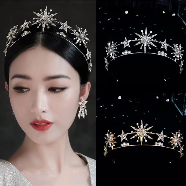 

fg-0067 star crown hair band sen series princess double layered rhinestone hair band youth style accessories makeup design headwear, Silver
