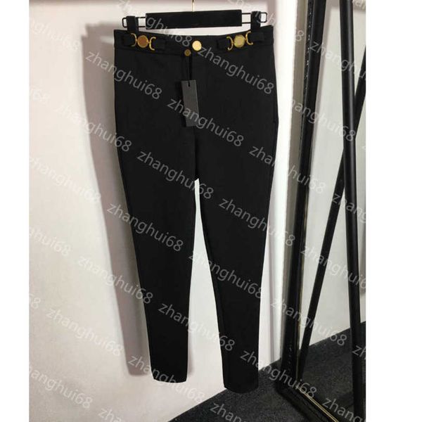 

23ss womens pants womens designer clothing button slim show slim casual trousers small foot pants women clothing a1, Black;white