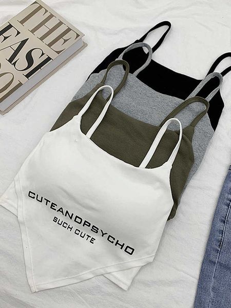 

women's tanks camis heliar women letter printing camis with padded irregular hem camisole spaghetti straps crop for women summer aa2305, White