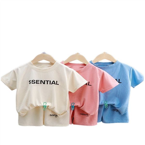 

new designer children's clothes summer two-piece children's high-quality waffle ger breathable t-shirt shorts children's spor, White