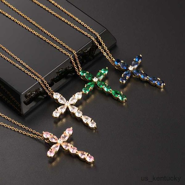 

pendant necklaces classic bright jewelry cross nelace fashion personality innovative colorful water drop geometric cross pendant gift, Silver