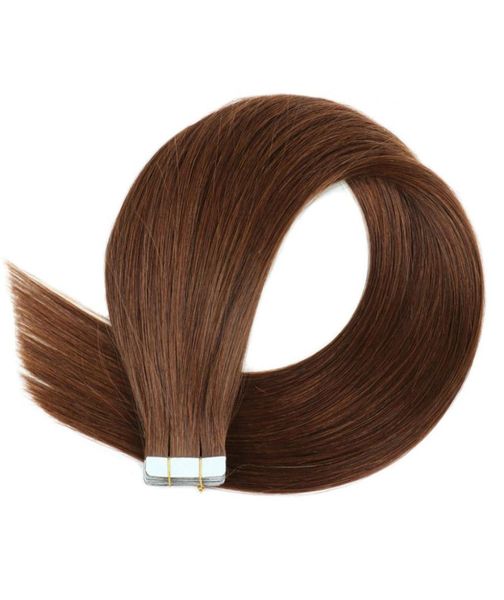 

4 medium brown cuticle intact remy human hair tape in extensions1314701, Black