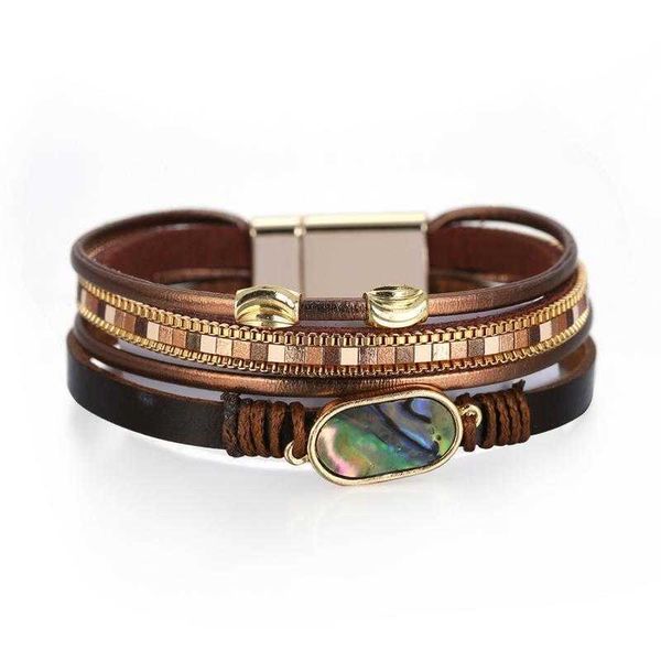 

ornament simple girl bracelet bohemian style multi layer leather shell mori wholesale, Golden;silver