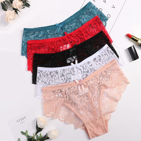 

women's panties ixuejie 5pcs/lot plus size s/xl women's panties transparent underwear women lace soft briefs lingerie 230516, Black;pink
