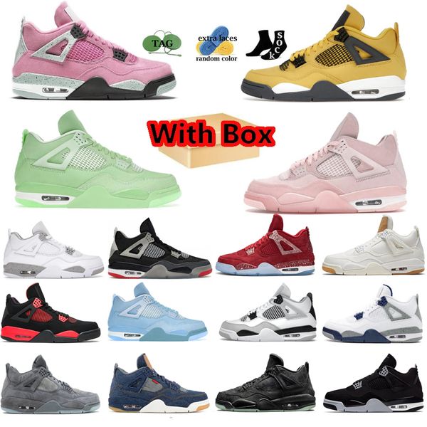 

with box 4 basketball shoes jordens 4s men women sneaker sail military black cat white oreo red cement thunder unc blue lightning infrared t