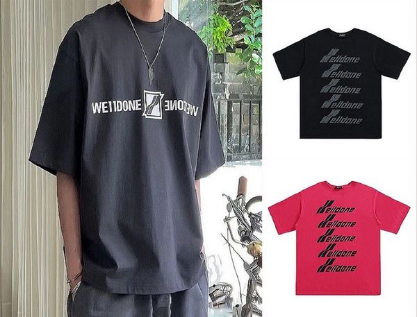 

23ss we11done men t shirt cotton short sleeved tees fashion men women lettering short sleeve asian oversize brand clothes, White;black