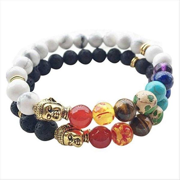 

colorful yoga strand volcanic rock tiger eye white barked pine buddha head string beads bracelet, Black