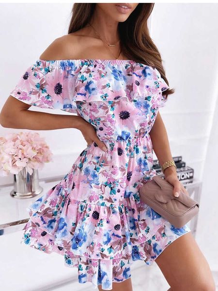 

casual dresses off shoulder dress stretch mini dress female casual slash neck beach summer dresses pleated a line short dress p230516, Black;gray