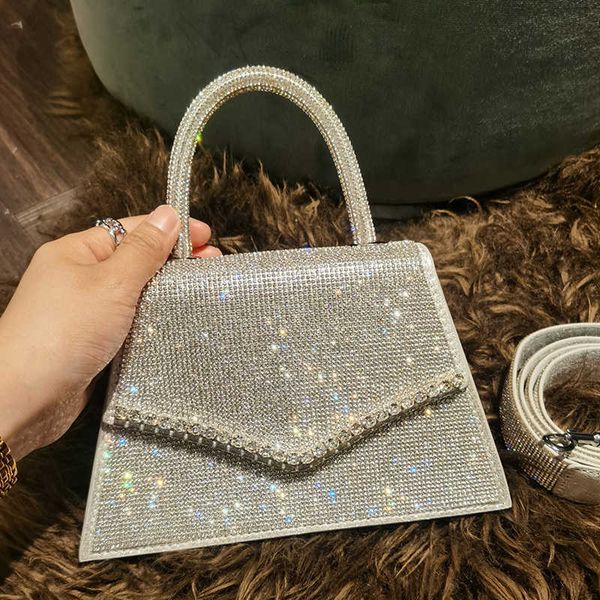 

shoulder bags handle rhinestones crystal luxury designer purses and handbag femme evening clutch silver shiny crossbody 230426