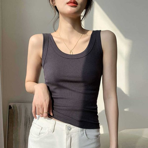 

tiktok thread cotton sling vest for women wear slim fit anti slip backing shirt for women sleeveless outwear, White