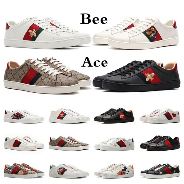 

men women casual shoes fashions ace bee embroidered canvas tiger genuine leather sneakers bees outdoor mens sports trainers size 35-45, Black