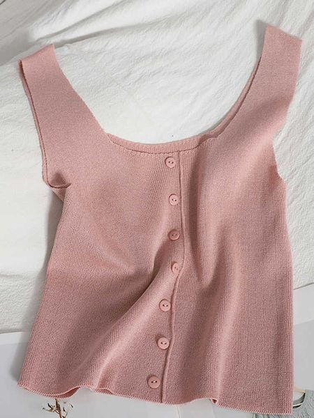 

women's tanks camis heliar women summer solid knitted tank streetwear plain button up square collar crop solid for women cloth aa230, White