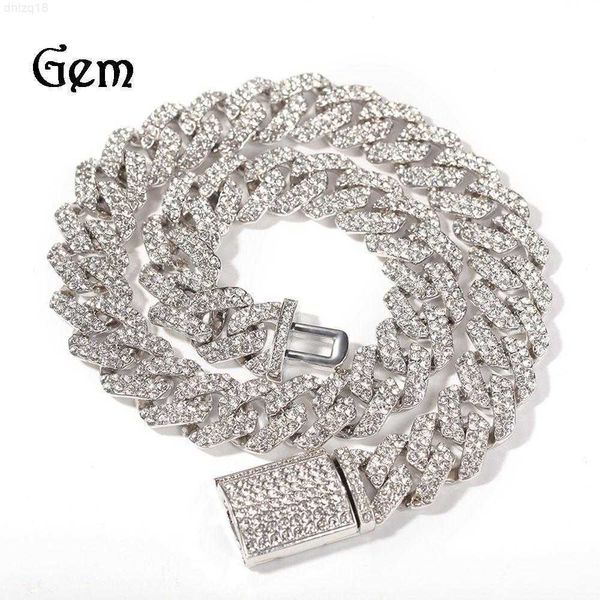 

cuban hip-hop necklace european and american chain men's full diamond zircon bracelet trendy diamond inlay men's collarbone trend, Silver