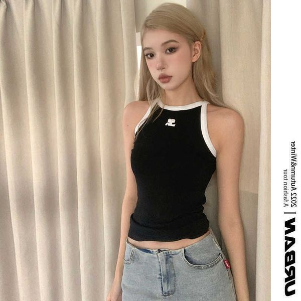 

american spicy girls short off shoulder strap 2023 spring new elastic slim fit inner pair outer tank women, White