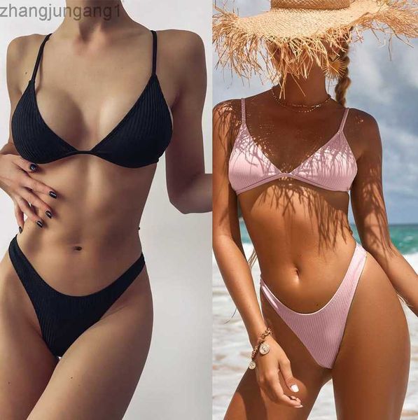 

designer fashion 2023 solid color pit stripe three-point basic bikini swimsuit t shirt, White;black