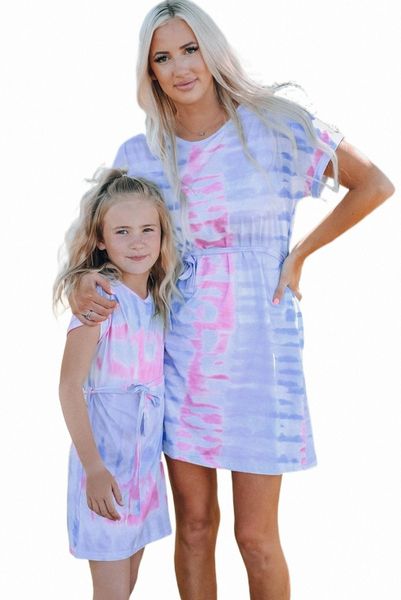 

family matching mom multicolor tie-dye mini dress g7mg#, Black;pink