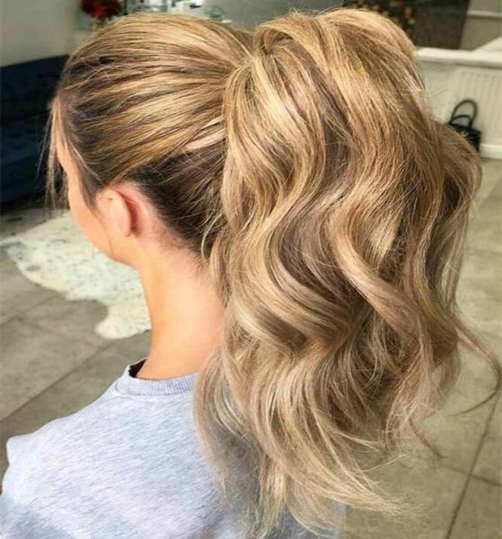 

adjustable messy style ponytail hair extension human hairpiece with wrap around amzing shape for you hivision27 blonde highligh3028294, Black