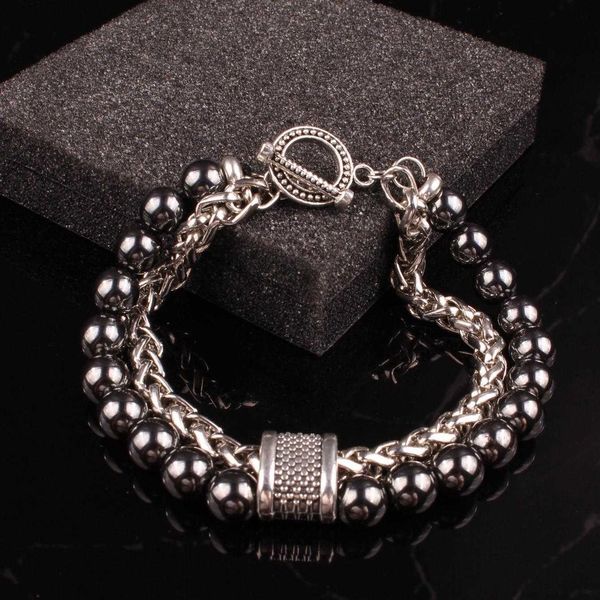 

ornament fashion punk haematite chain combination geometric mens bracelet accessories, Black