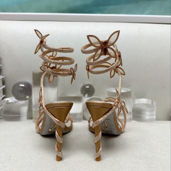 

rene caovilla stiletto heels sandals cleo margot butterfly-detailing sandals luxurys designers dress shoes ladies slipers rhinestone studded, Black