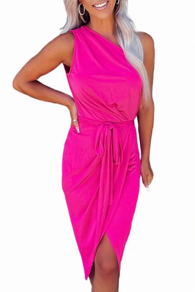 

rose tie waist one shoulder tulip wrap dress z4ig#, Black;pink